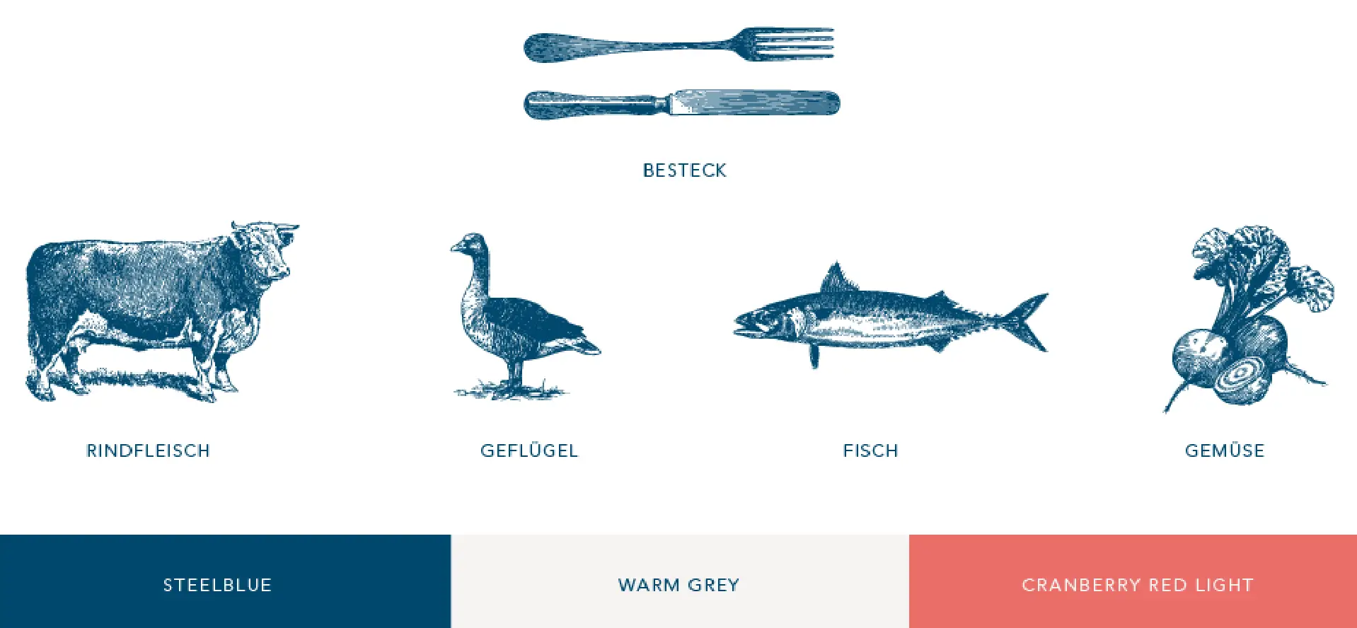 Farben und Bildelemente aus dem Corporate Design des Restaurants Frankies in moderner Gestaltung.