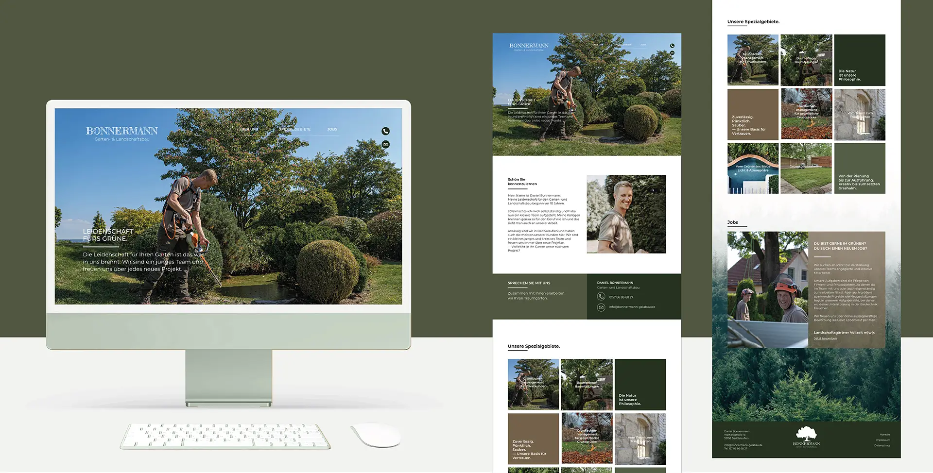 Startseite der Website von Bonnermann, spezialisiert auf Garten- und Landschaftsbau, mit einem ansprechenden und naturverbundenen Design.
