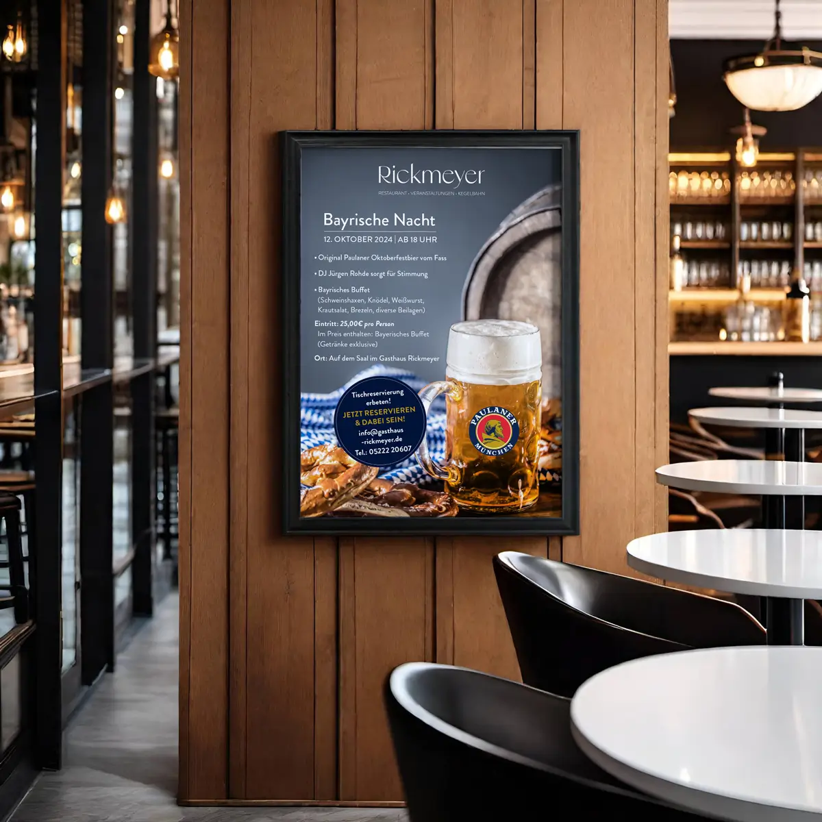 Bayerische Nacht im Restaurant Rickmeyer mit traditionellem bayerischem Essen und Trinken.