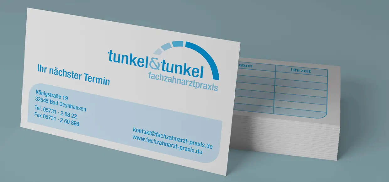Fachzahnarztpraxis Tunkel&Tunkel mit dem Slogan: 'Ihre Fachzahnarztpraxis Ihres Vertrauens.