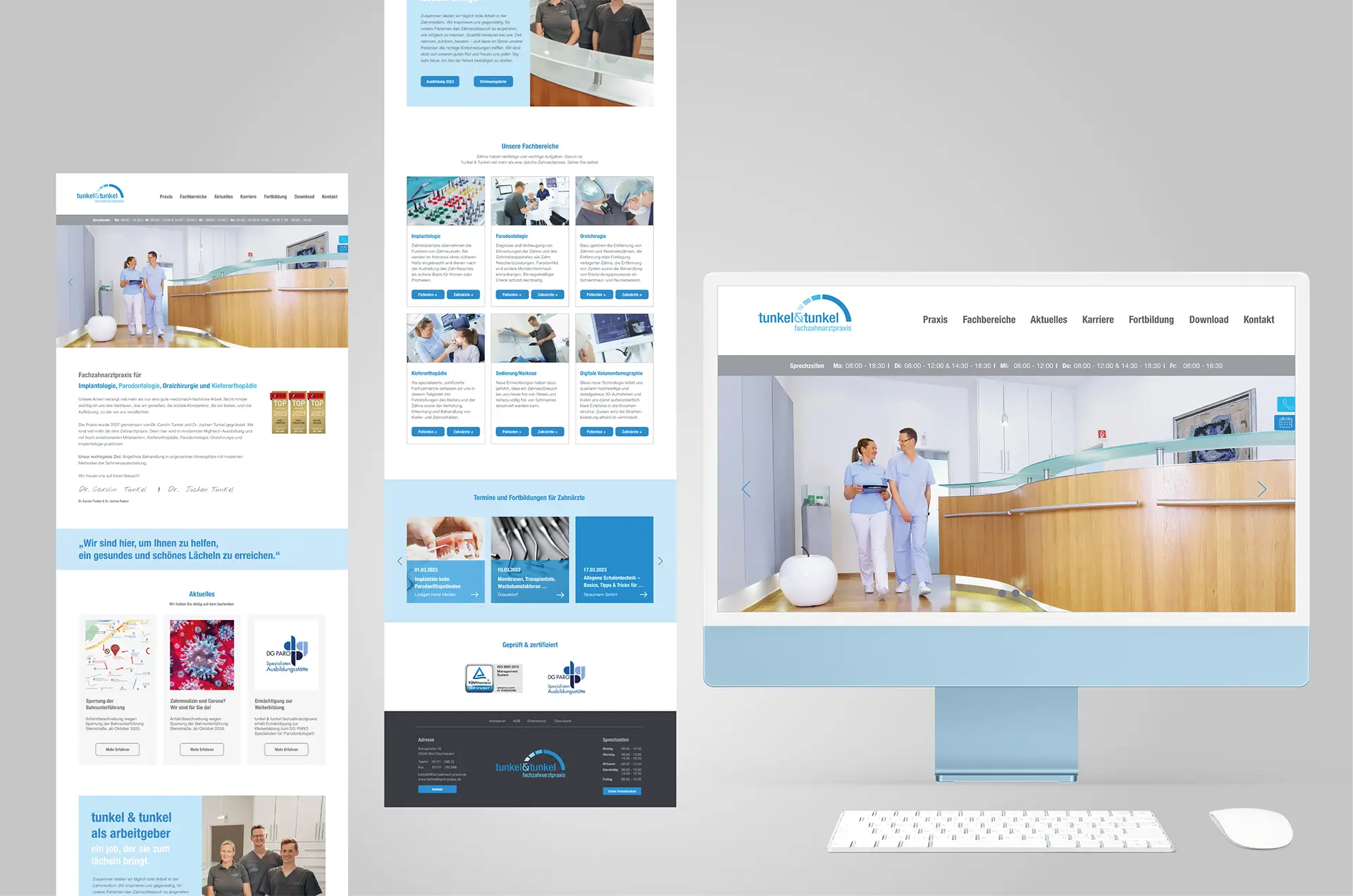 Die Website von Tunkel&Tunkel Fachzahnpraxis, die individuell programmiert wurde und einen benutzerfreundlichen Online-Shop enthält.