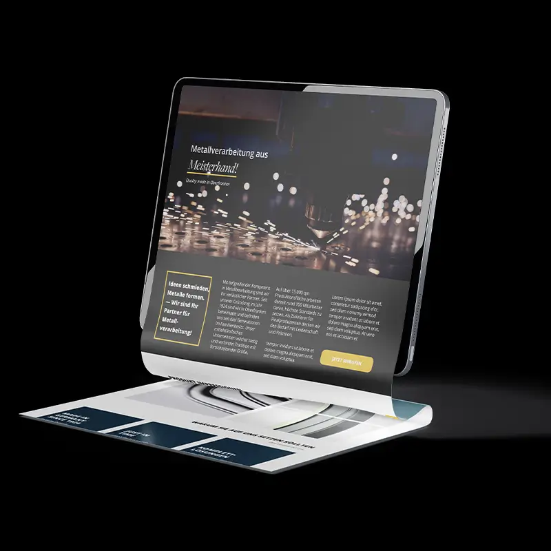 Startseite der Website von Visionform Metallverarbeitung, präsentiert mit einem modernen, industriellen Design, das Präzision und Handwerkskunst unterstreicht.