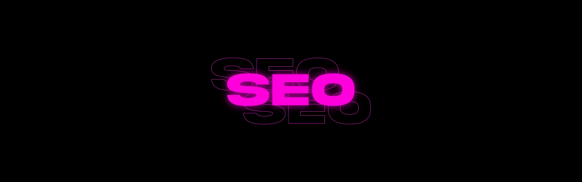 Schriftzug SEO in modernen Buchstaben auf schwarzem Hintergrund.