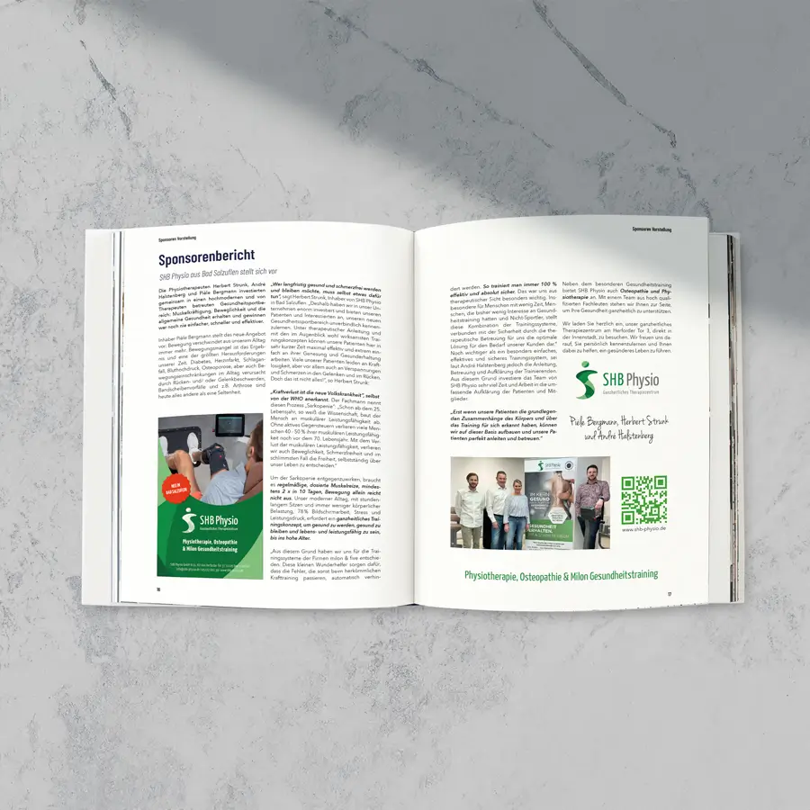 Der Sponsorenbericht von SHB Physio, der die Partnerschaften und Unterstützungen des ganzheitlichen Therapiezentrum präsentiert.