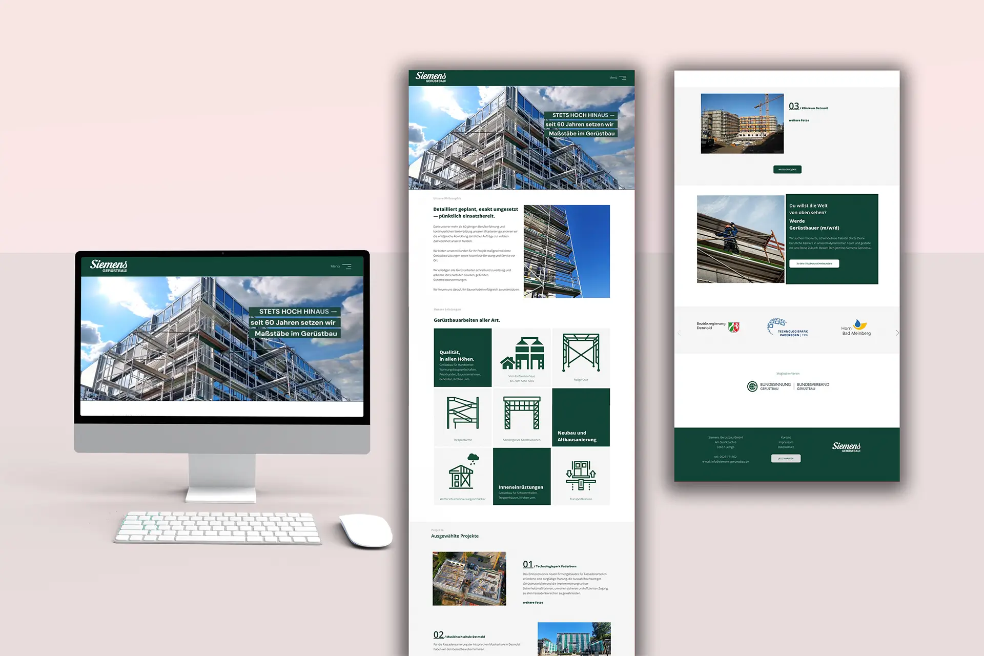 Webseite von Siemens Gerüstbau mit Informationen zum 60-jährigen Jubiläum und Leistungen im Gerüstbau