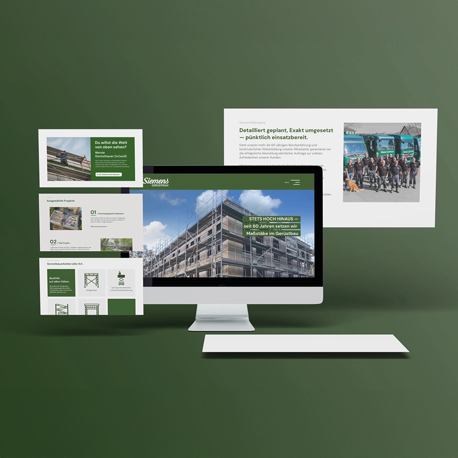 Website von Siemens Gerüstbau mit Informationen zu Gerüstbau- und Sicherheitslösungen