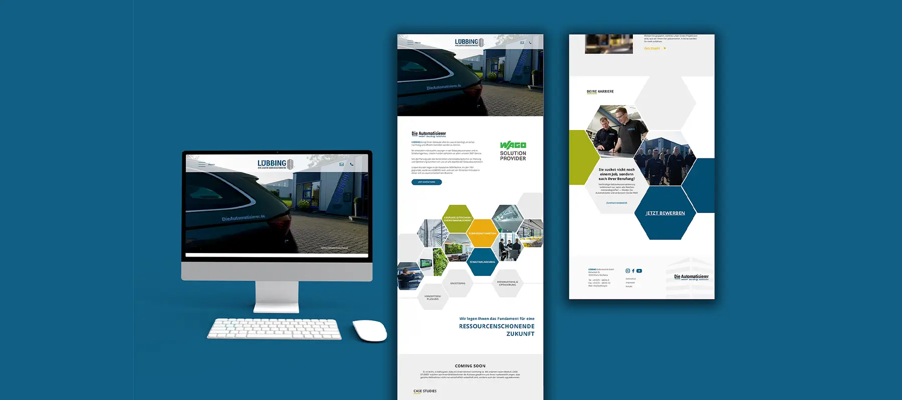 Darstellung des neuen Webseiten-Designs der Firma LÜBBING – Intelligente Gebäudeautomation mit einem Desktop Layout.
