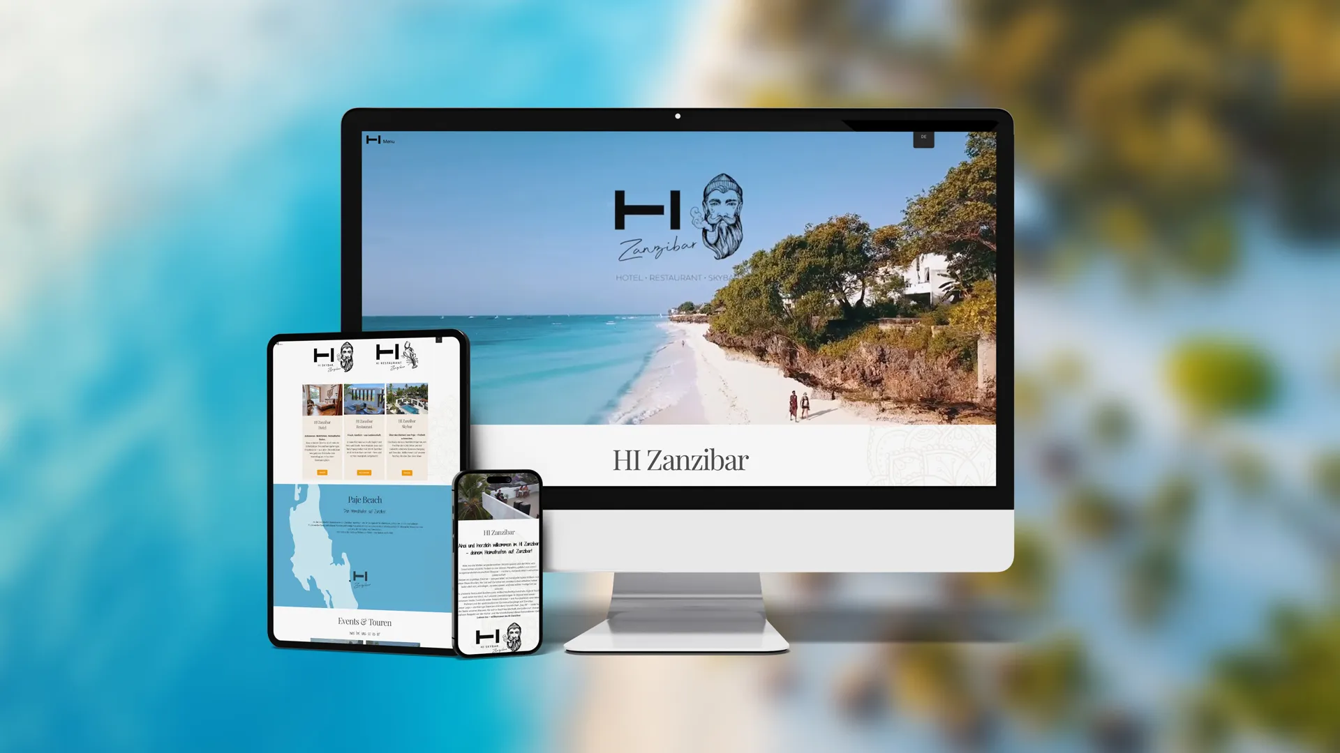 modernen und benutzerfreundlichen Webseite des Hotels Hi Zanzibar, die mit klarer Navigation und lebendigen Bildern einlädt.